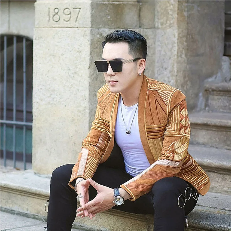 Textured Design Geometric Party Style Men Blazer