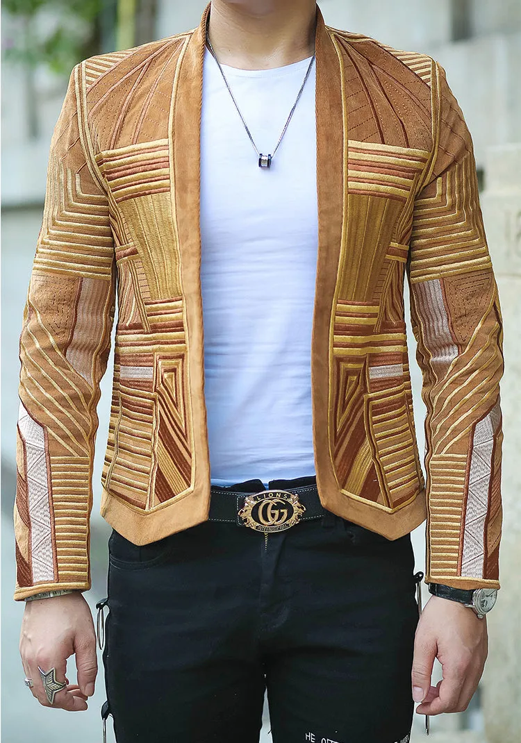 Textured Design Geometric Party Style Men Blazer