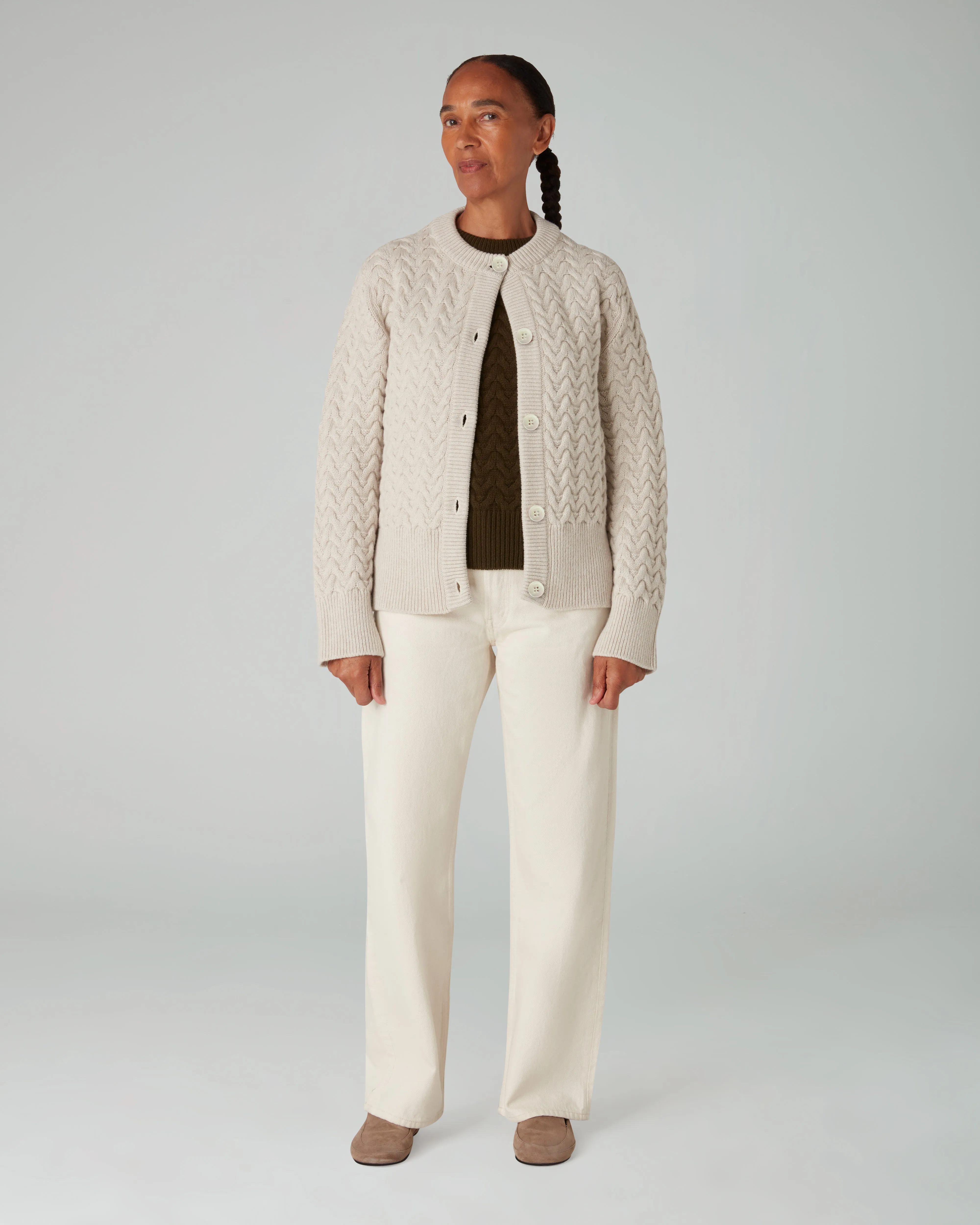 The BORDER CABLE Cardigan - Lait