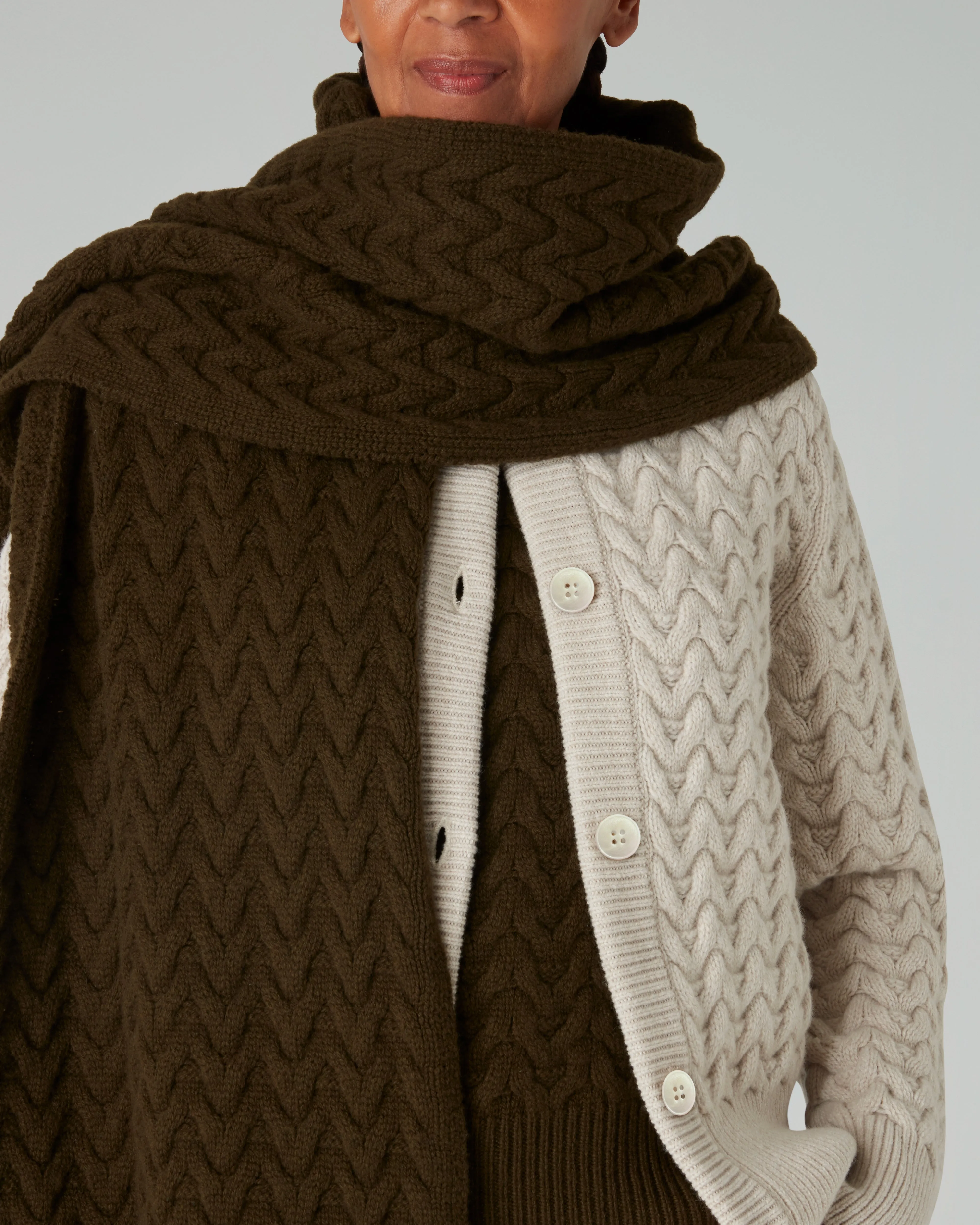 The BORDER CABLE Cardigan - Lait