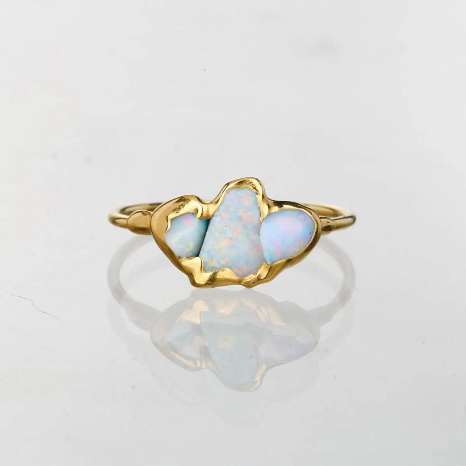 Three Stone Raw Australian Opal Ring