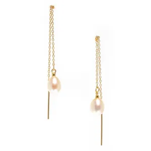 Tiffany Thread Pearl Earrings Gold