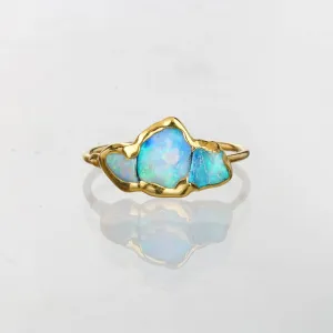 Triple Raw Opal Ring for Women, Gold Ring, Opal Ring, Unique Gift for Her, Gemstone Ring, Opal Engagement Ring, October Birthstone • 24k Dip