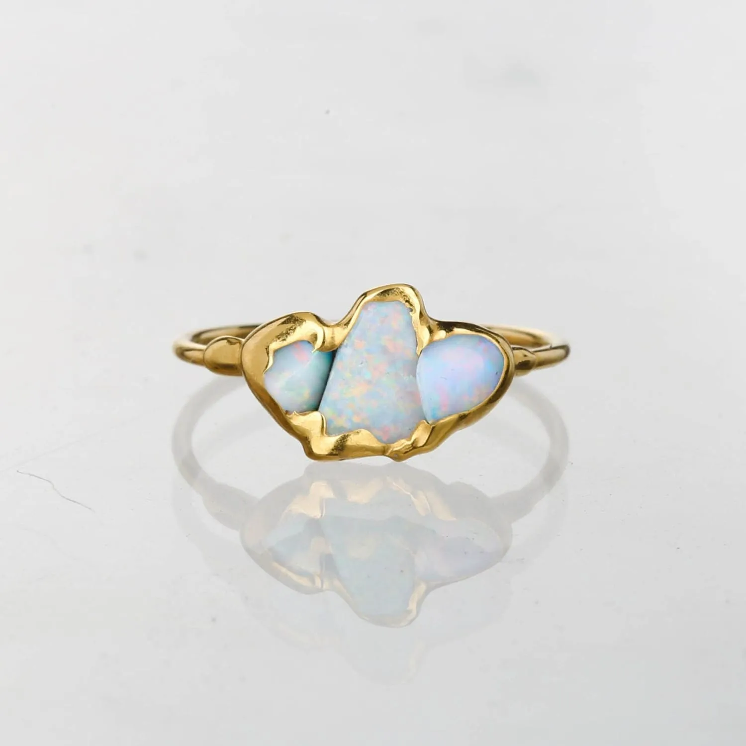 Triple Raw Opal Ring for Women, Gold Ring, Opal Ring, Unique Gift for Her, Gemstone Ring, Opal Engagement Ring, October Birthstone • 24k Dip