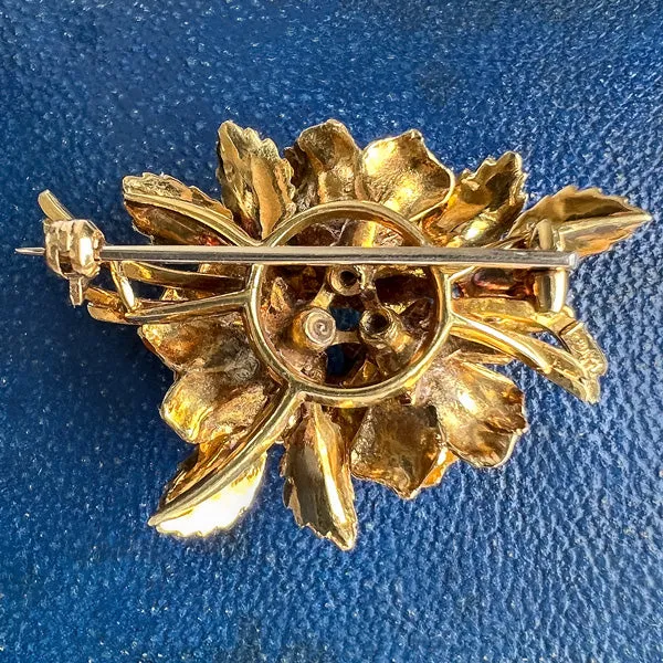 Vintage Enamel & Diamond Flower Brooch