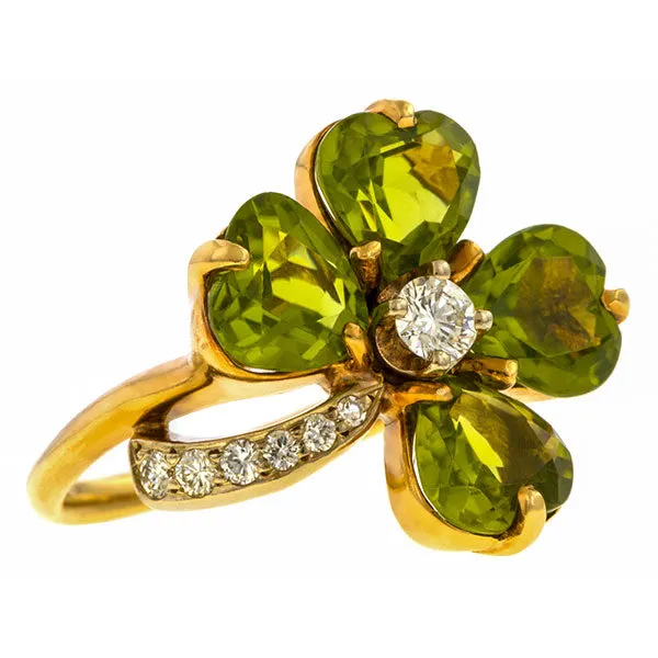 Vintage Peridot & Diamond Clover Ring