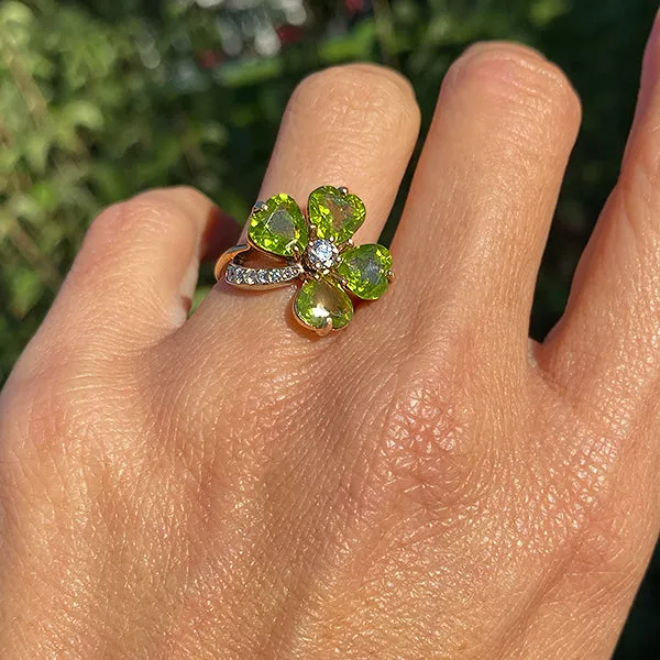 Vintage Peridot & Diamond Clover Ring