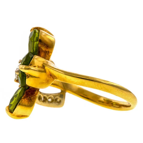 Vintage Peridot & Diamond Clover Ring