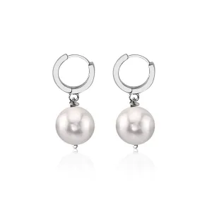 White Pearl Classic Elegance Earrings - Silver