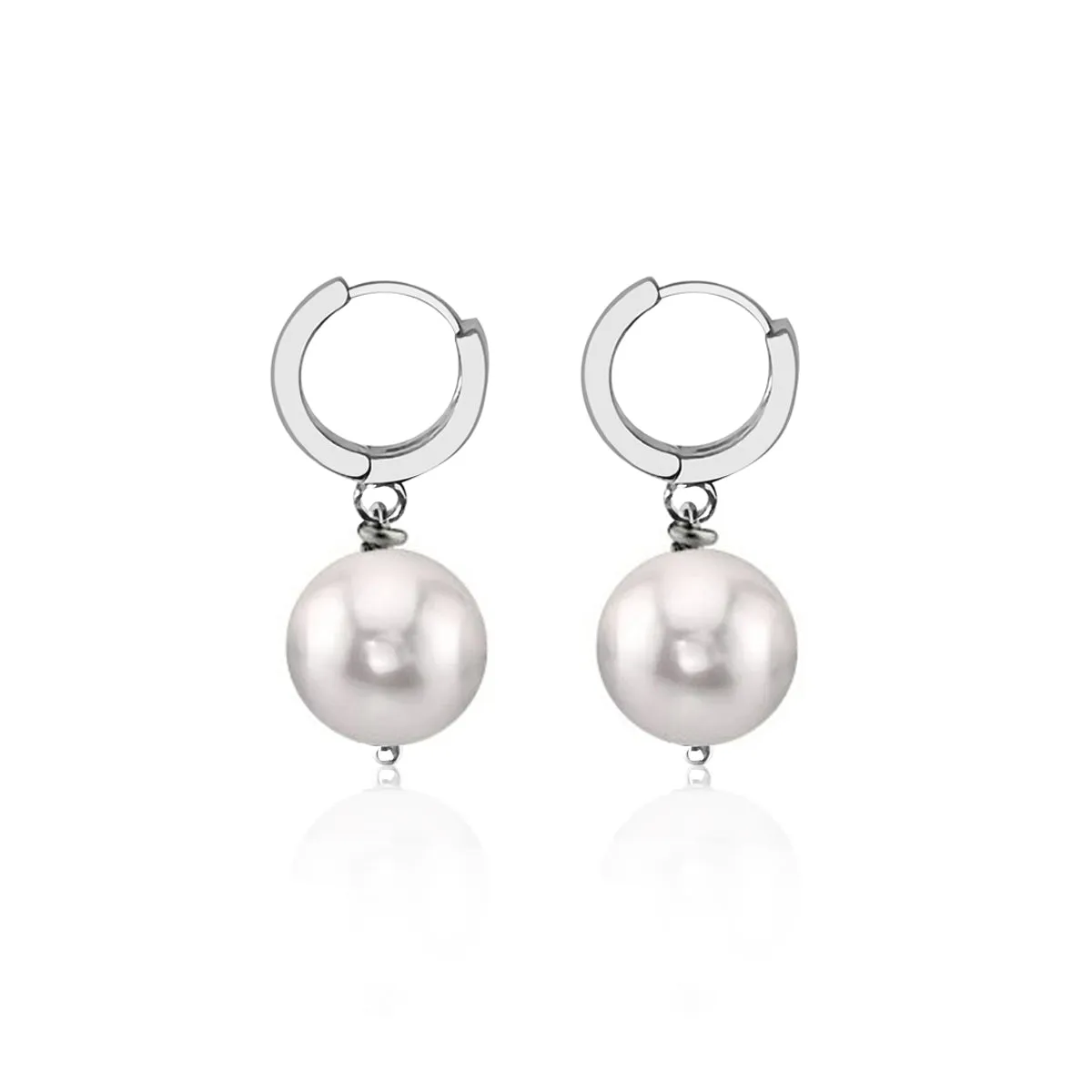 White Pearl Classic Elegance Earrings - Silver