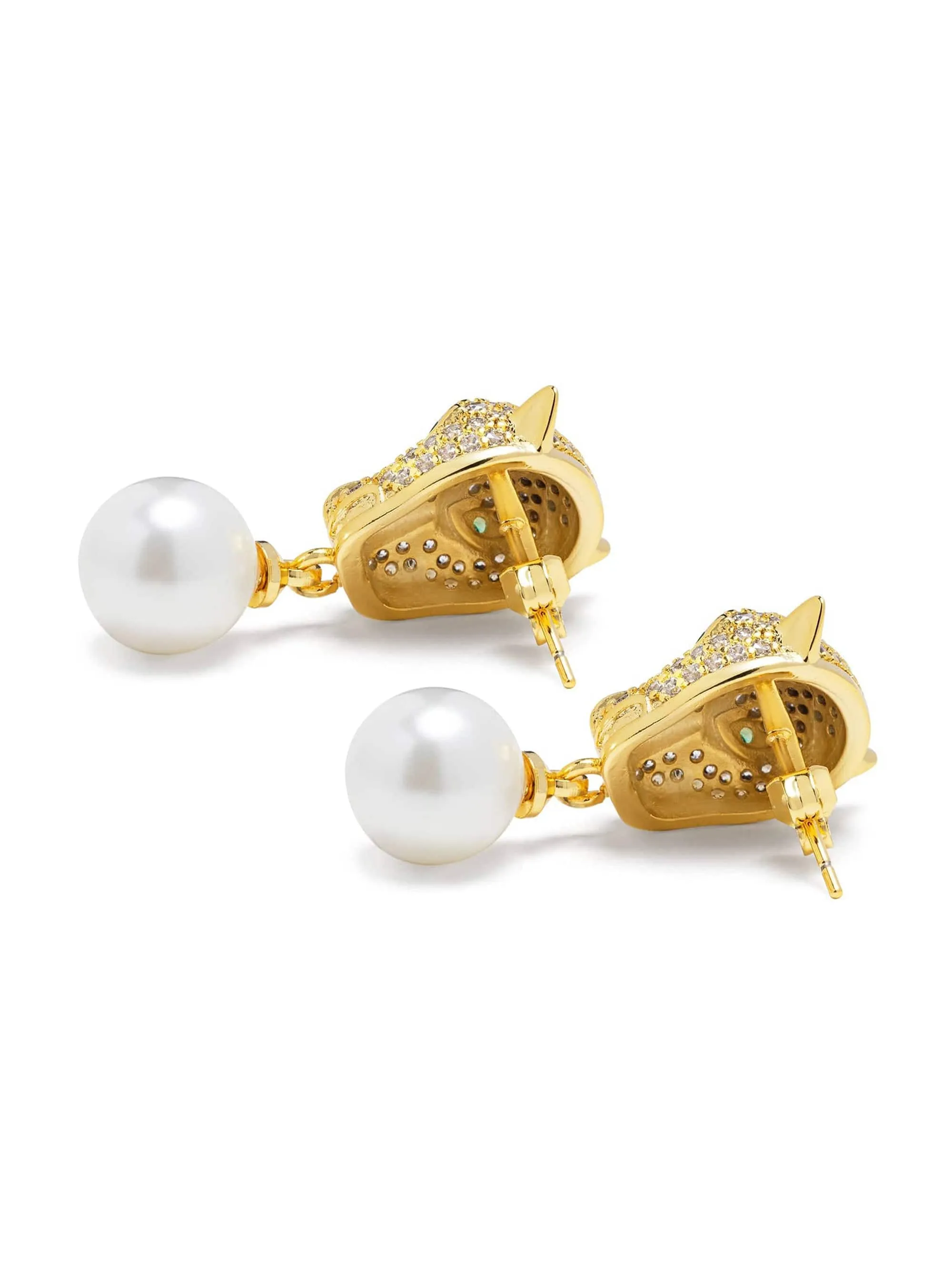 Women's Panther Earring with Pearl Drop